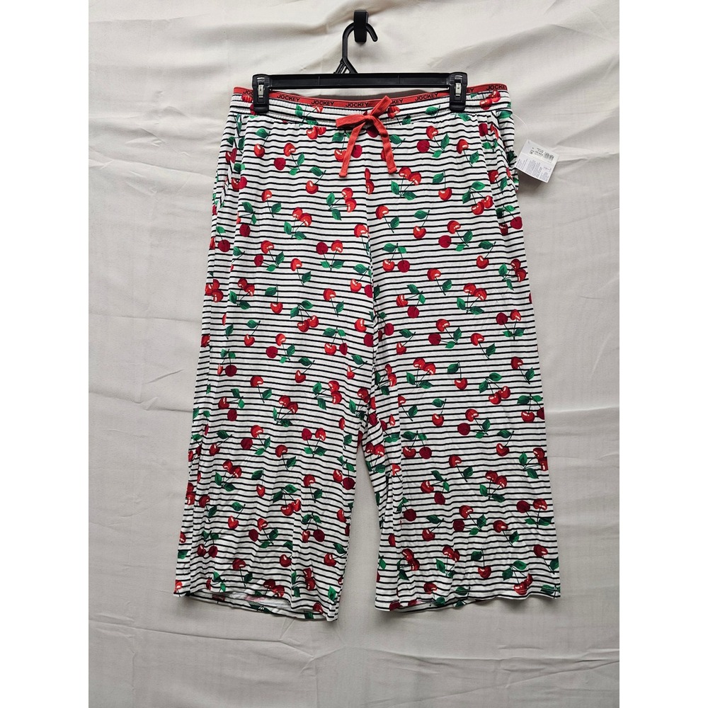 Jockey Womens Cropped Wide Leg Pajama Pants Cherry Stripe Modal Size XL